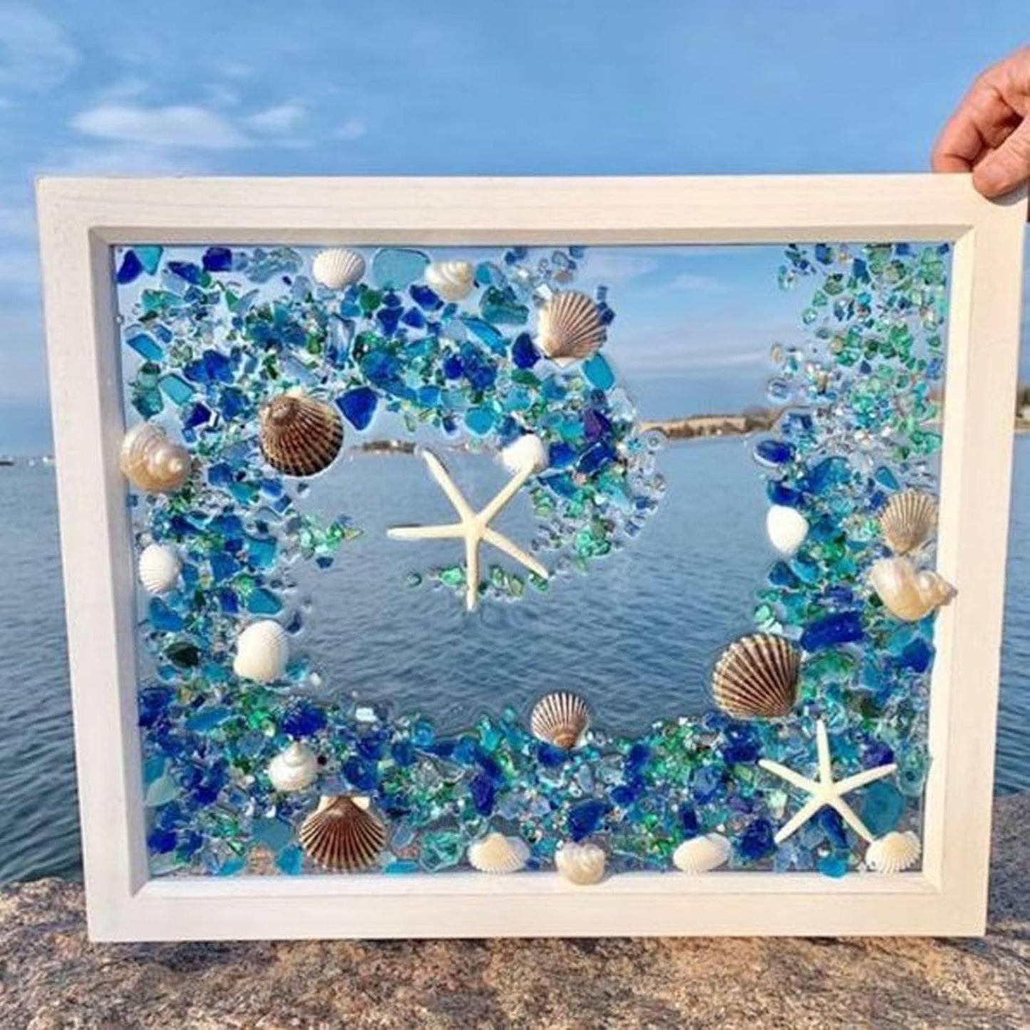2024 New Sea Glass Art Kit for Adults - DIY Resin Beach Photo Frame, Home Decoration Kit (Sea Turtles)