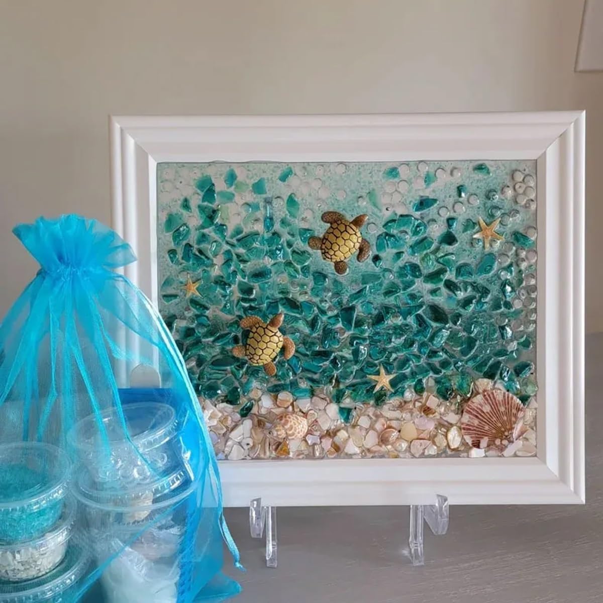 2024 New Sea Glass Art Kit for Adults - DIY Resin Beach Photo Frame, Home Decoration Kit (Sea Turtles)