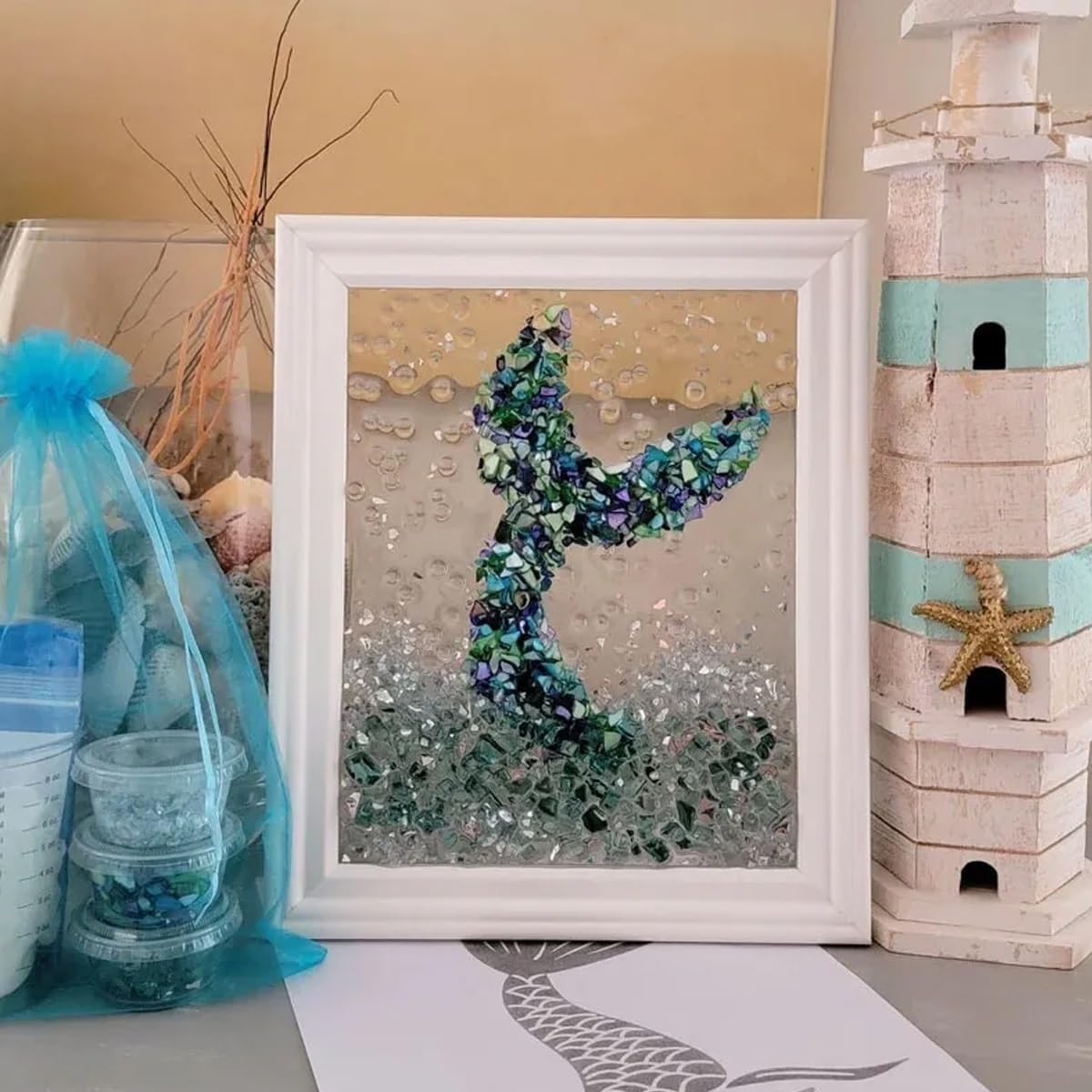 2024 New Sea Glass Art Kit for Adults - DIY Resin Beach Photo Frame, Home Decoration Kit (Sea Turtles)