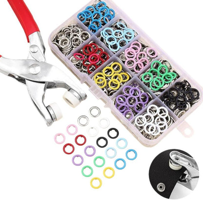 A sewing kit with invisible 50 silver metal snaps and 1 hand press plier, ideal for DIY clothing, hats and handicrafts.