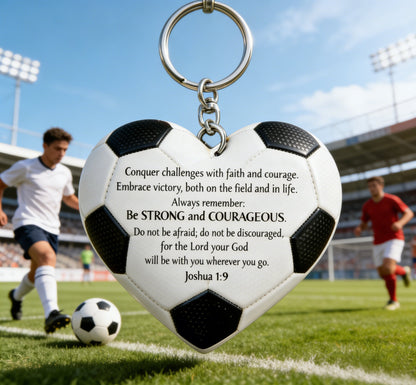 ⚽️✝️ "Faith in the Game" Heart Soccer Keychain – Hidden Wooden Cross Inside 💕