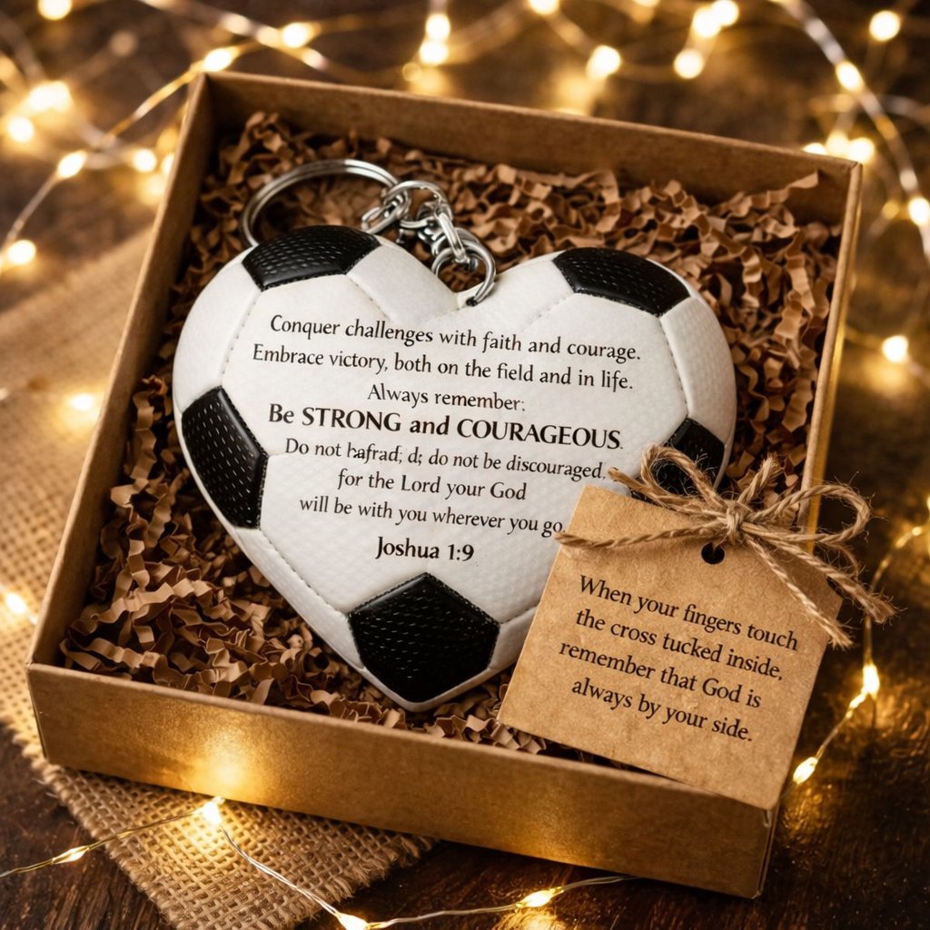 ⚽️✝️ "Faith in the Game" Heart Soccer Keychain – Hidden Wooden Cross Inside 💕