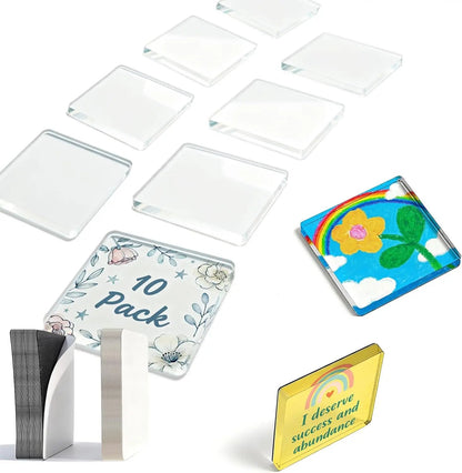 🎞✂10 Pack 2"x2" Clear Acrylic DIY Fridge Magnets Set with Adhesive Backing – Square Magnetic Photo Frames💕