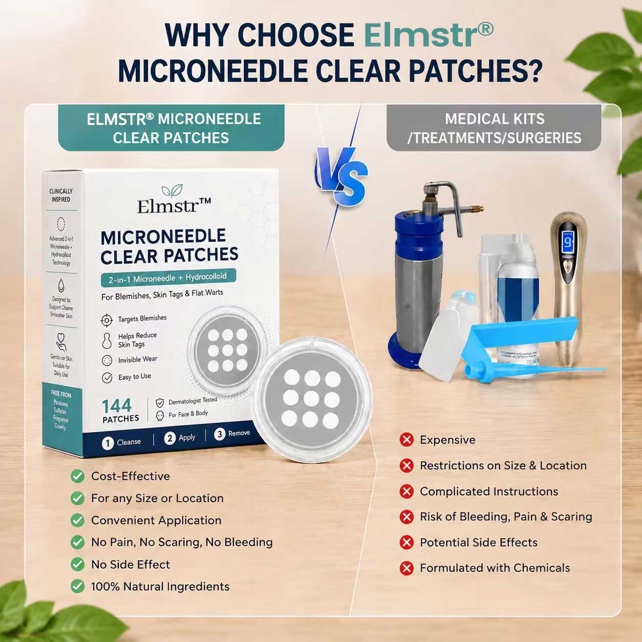 ✨Elmstr®2-in-1 Microneedle & Hydrocolloid Patch🍀| Removes Raised Moles, Acne, Flat Warts & Skin Tags | Helps Improve Wrinkles, Scars & Blemishes | Invisible Patches for Face & Body