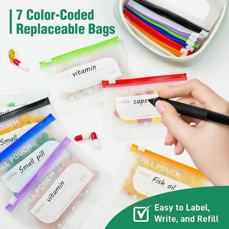 🏆 Last Day Special Price  ! 💊A8 Waterproof Pill Pouch Set – 7 to 14 Days of Meds & Vitamins💧Waterproof & Crush-Resistant Shell