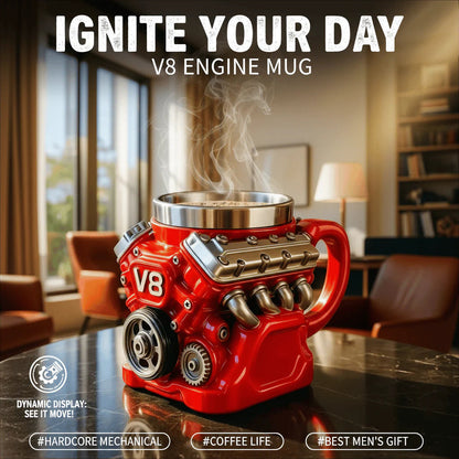 Handcrafted 3D Coffee Cup-V6/V8 3D Engine Stainless Steel Mug