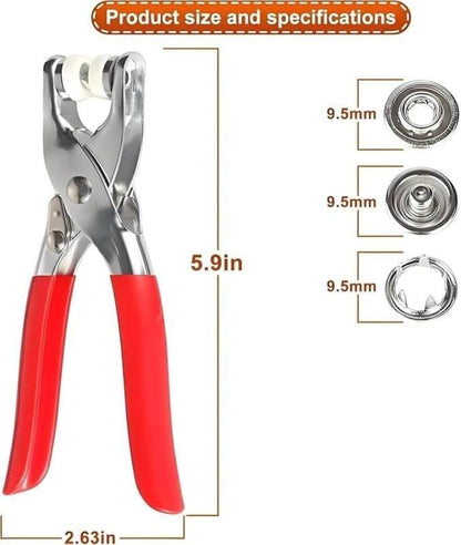 A sewing kit with invisible 50 silver metal snaps and 1 hand press plier, ideal for DIY clothing, hats and handicrafts.
