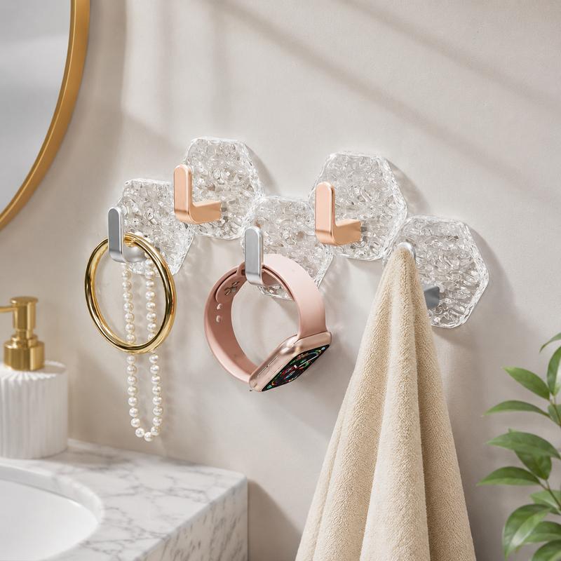 Heavy-Duty Plastic Self-Adhesive Hexagonal Ripple Hooks, 10/20-Pack Waterproof Rustproof Sticky Hooks for Bathroom