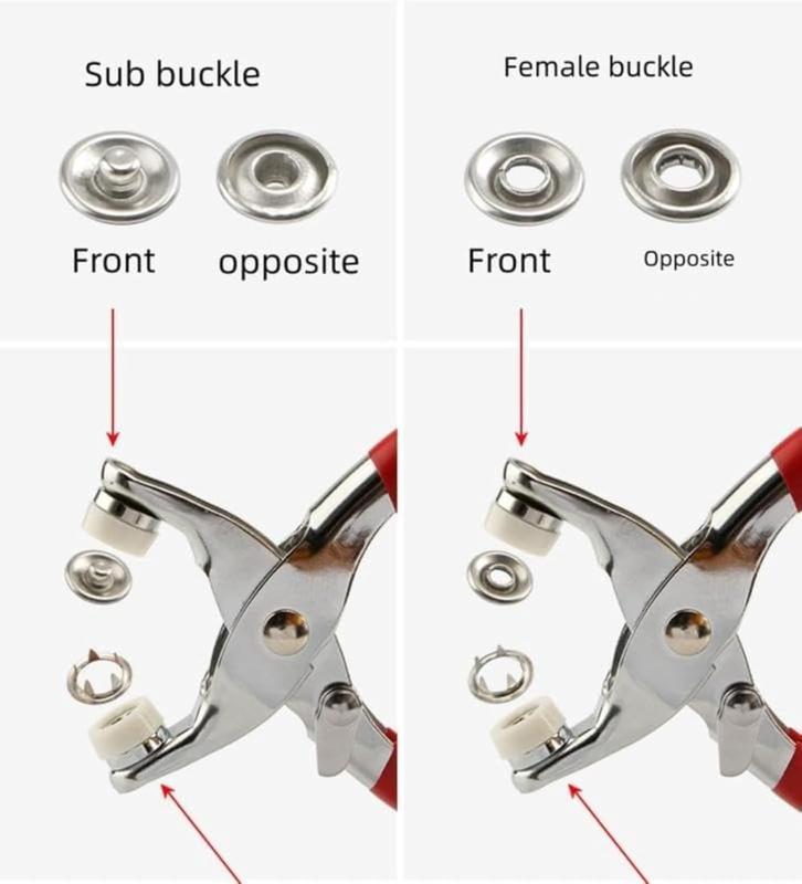 A sewing kit with invisible 50 silver metal snaps and 1 hand press plier, ideal for DIY clothing, hats and handicrafts.