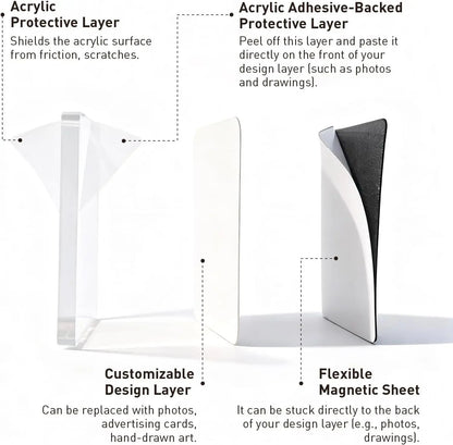 🎞✂10 Pack 2"x2" Clear Acrylic DIY Fridge Magnets Set with Adhesive Backing – Square Magnetic Photo Frames💕