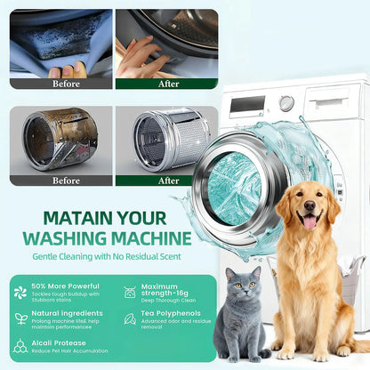 12 Count Washing Machine Cleaner Tablets - Fragrance-Free Pet Odor & Hair Remover, Septic Safe