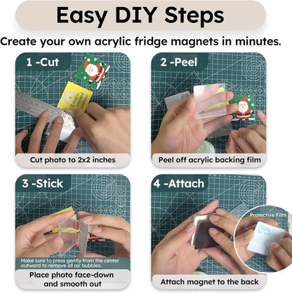 🎞✂10 Pack 2"x2" Clear Acrylic DIY Fridge Magnets Set with Adhesive Backing – Square Magnetic Photo Frames💕