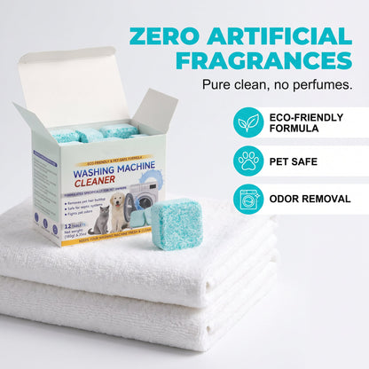 12 Count Washing Machine Cleaner Tablets - Fragrance-Free Pet Odor & Hair Remover, Septic Safe