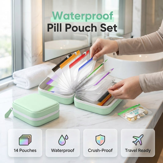 🏆 Last Day Special Price  ! 💊A8 Waterproof Pill Pouch Set – 7 to 14 Days of Meds & Vitamins💧Waterproof & Crush-Resistant Shell