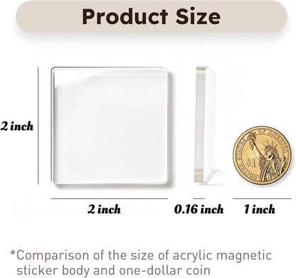 🎞✂10 Pack 2"x2" Clear Acrylic DIY Fridge Magnets Set with Adhesive Backing – Square Magnetic Photo Frames💕
