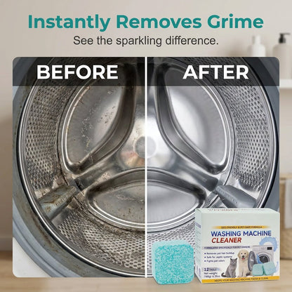 12 Count Washing Machine Cleaner Tablets - Fragrance-Free Pet Odor & Hair Remover, Septic Safe