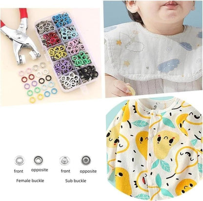 A sewing kit with invisible 50 silver metal snaps and 1 hand press plier, ideal for DIY clothing, hats and handicrafts.
