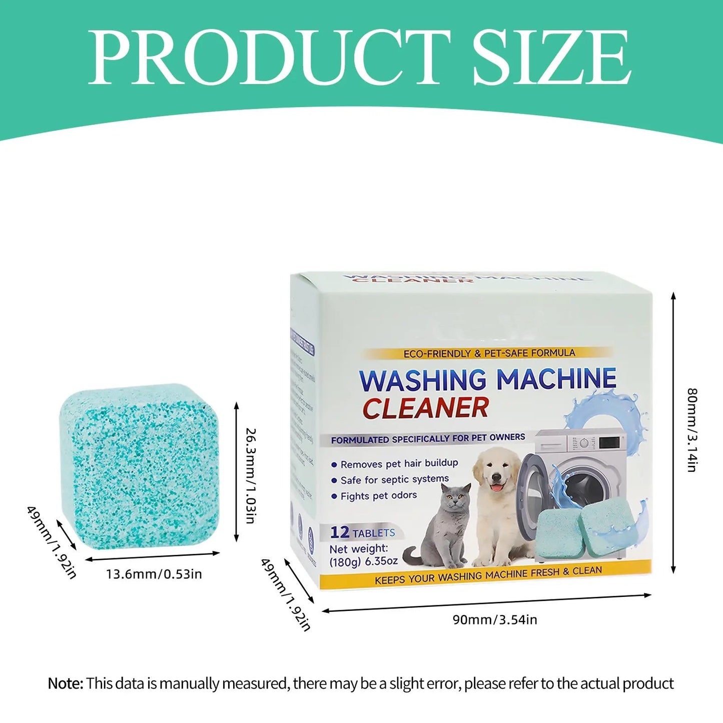 12 Count Washing Machine Cleaner Tablets - Fragrance-Free Pet Odor & Hair Remover, Septic Safe