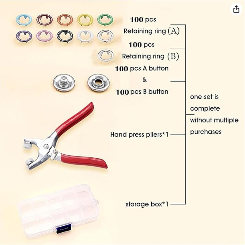 A sewing kit with invisible 50 silver metal snaps and 1 hand press plier, ideal for DIY clothing, hats and handicrafts.