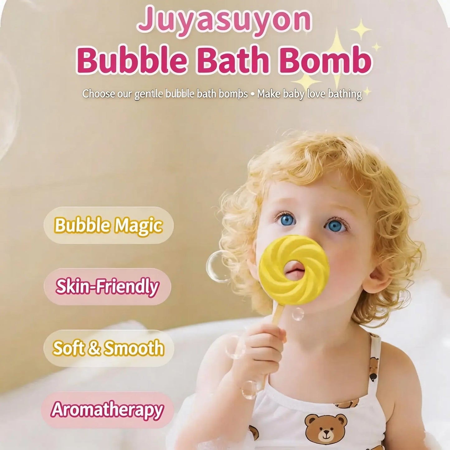 🧠🧩Perfect Gift for Kids🎁Cute Lollipop Bath Bomb – Colorful Bubble Bath Ball for Fun Bath Time