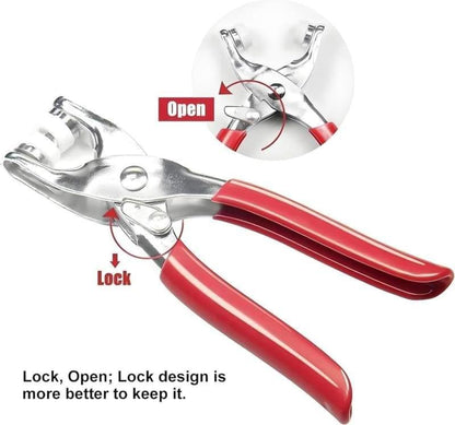 A sewing kit with invisible 50 silver metal snaps and 1 hand press plier, ideal for DIY clothing, hats and handicrafts.