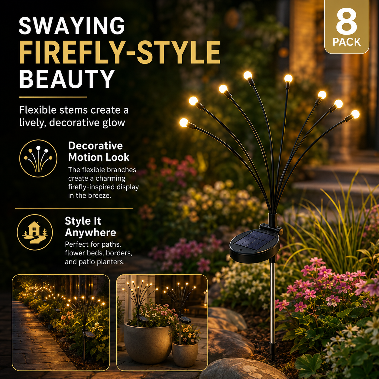 🔥LAST DAY Buy 1Get 1FREE 🌙 Outdoor Solar Firefly Lights – Magical Garden Decor Day & Night