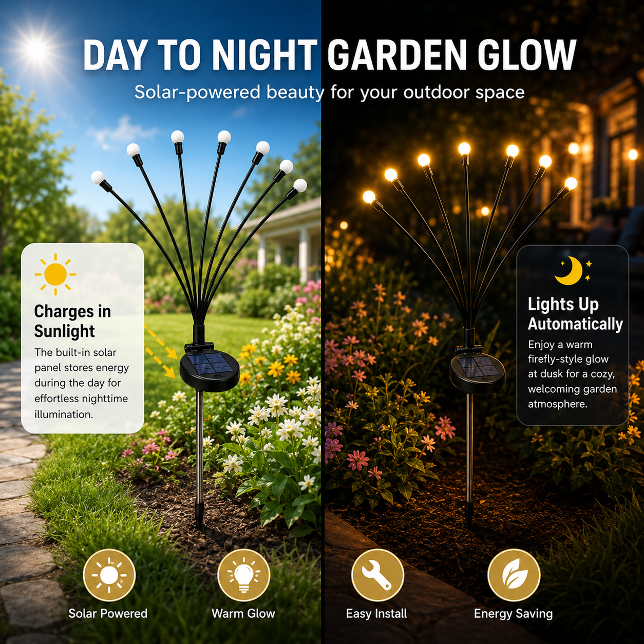 🔥LAST DAY Buy 1Get 1FREE 🌙 Outdoor Solar Firefly Lights – Magical Garden Decor Day & Night