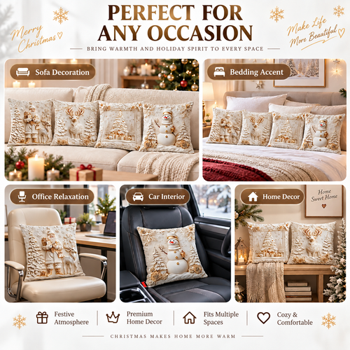Elegant Christmas Pillow Covers with 3D-Look Holiday Artwork