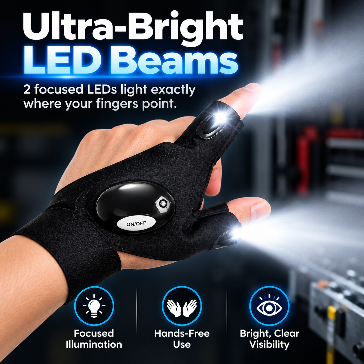 LED Finger Light Gloves - Adjustable Outdoor Activity Gloves for Fishing, Emergency Maintenance