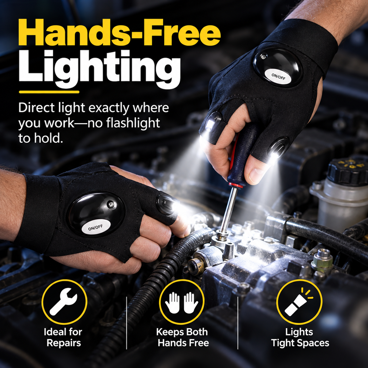 LED Finger Light Gloves - Adjustable Outdoor Activity Gloves for Fishing, Emergency Maintenance