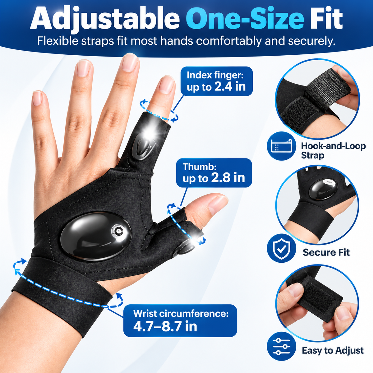 LED Finger Light Gloves - Adjustable Outdoor Activity Gloves for Fishing, Emergency Maintenance