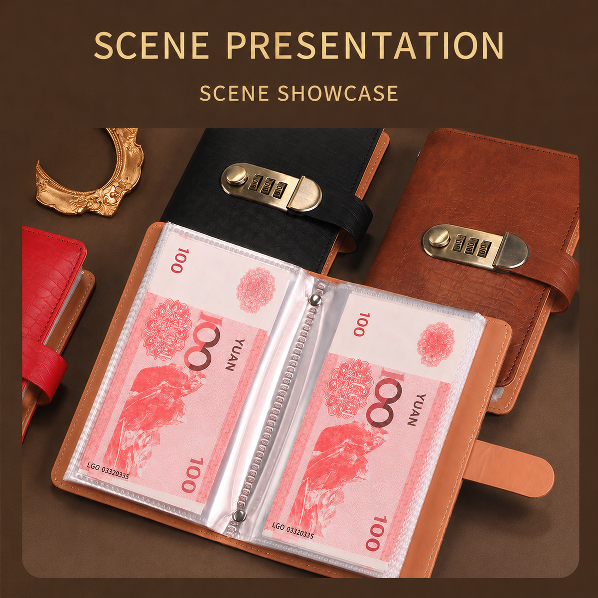Transparent-Pocket Currency Collectors Album, Top-Grade PU Leather, Password Lock, Durable Material, Secure Protection, Large Capacity Storage