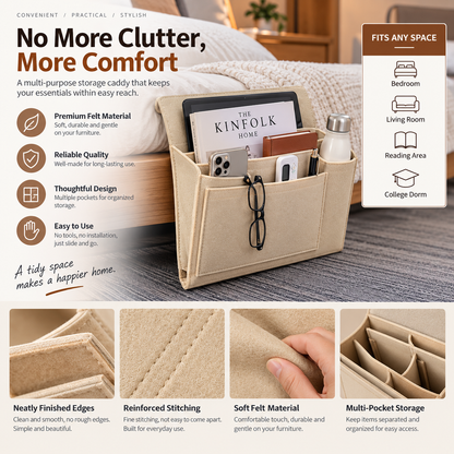 Bedside Caddy, 5 Pockets Felt Bedside Storage Organizer, Hanging Storage Organizer for Home Bedroom Living Room College Dorm Bed Water Bottles, Magazines, Phone, Glasses