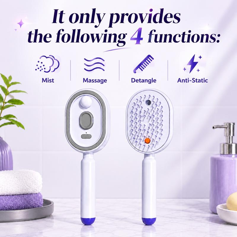✨ Essential Oil Mist Comb, Anti-Tangle Electric Massage Brush