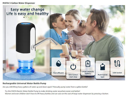 💧 Rechargeable Water Dispenser for 5 Gallon Bottles | Automatic Water Pump with One-Touch Operation