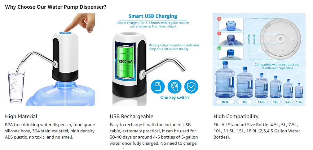 💧 Rechargeable Water Dispenser for 5 Gallon Bottles | Automatic Water Pump with One-Touch Operation