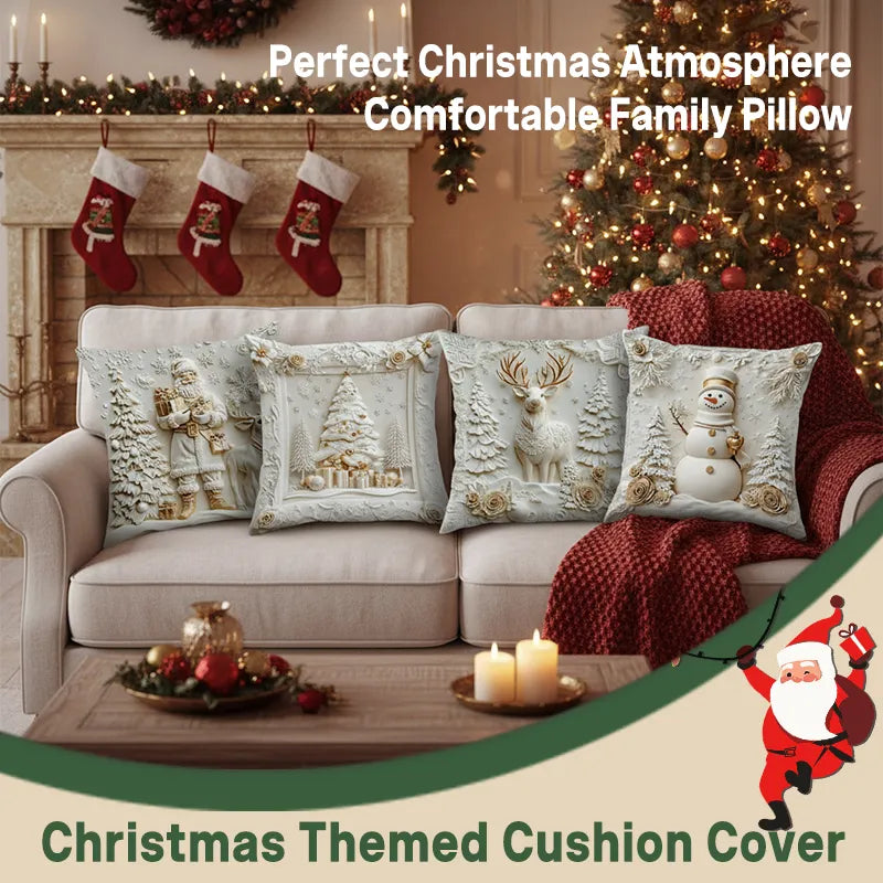 Elegant Christmas Pillow Covers with 3D-Look Holiday Artwork