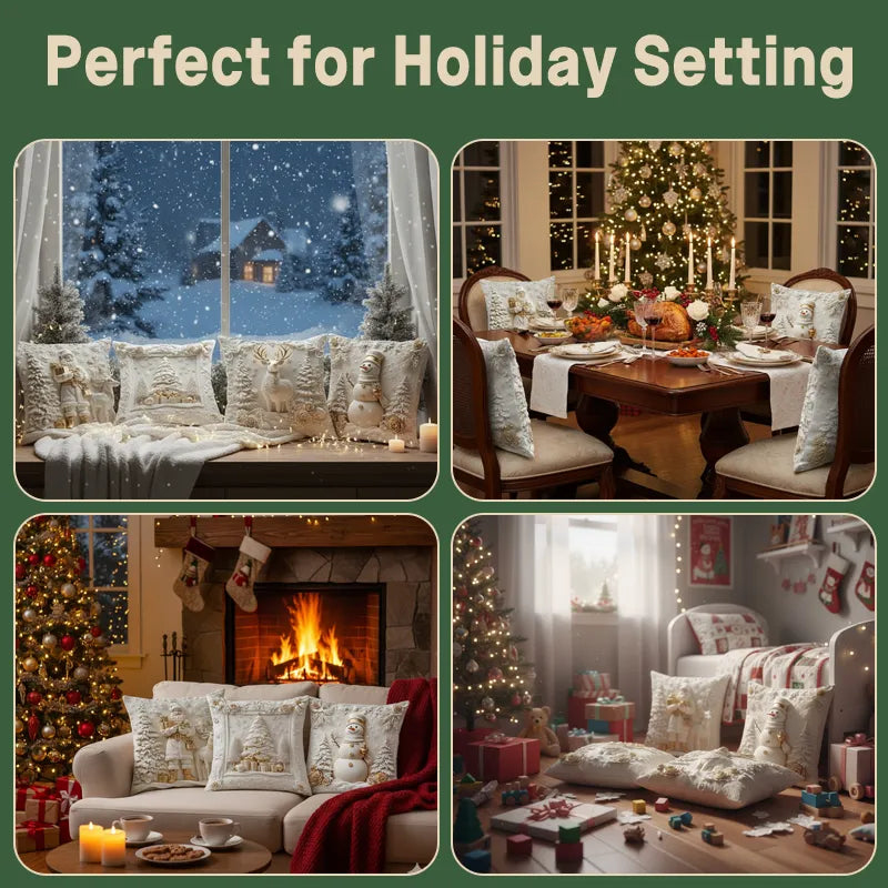 Elegant Christmas Pillow Covers with 3D-Look Holiday Artwork