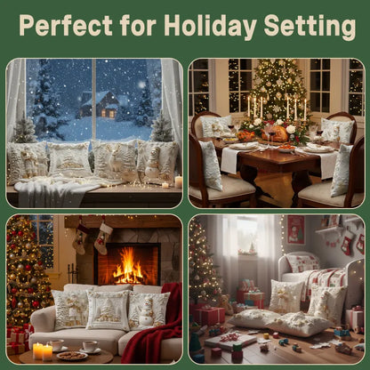 Elegant Christmas Pillow Covers with 3D-Look Holiday Artwork