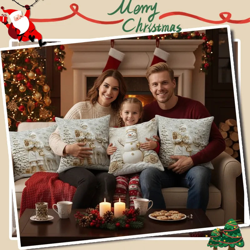 Elegant Christmas Pillow Covers with 3D-Look Holiday Artwork