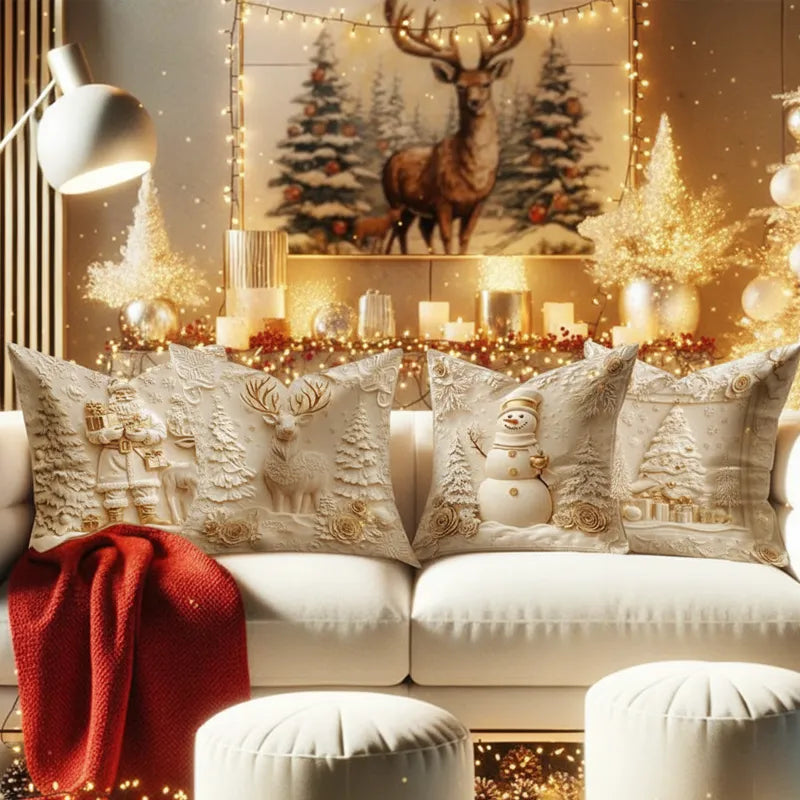 Elegant Christmas Pillow Covers with 3D-Look Holiday Artwork