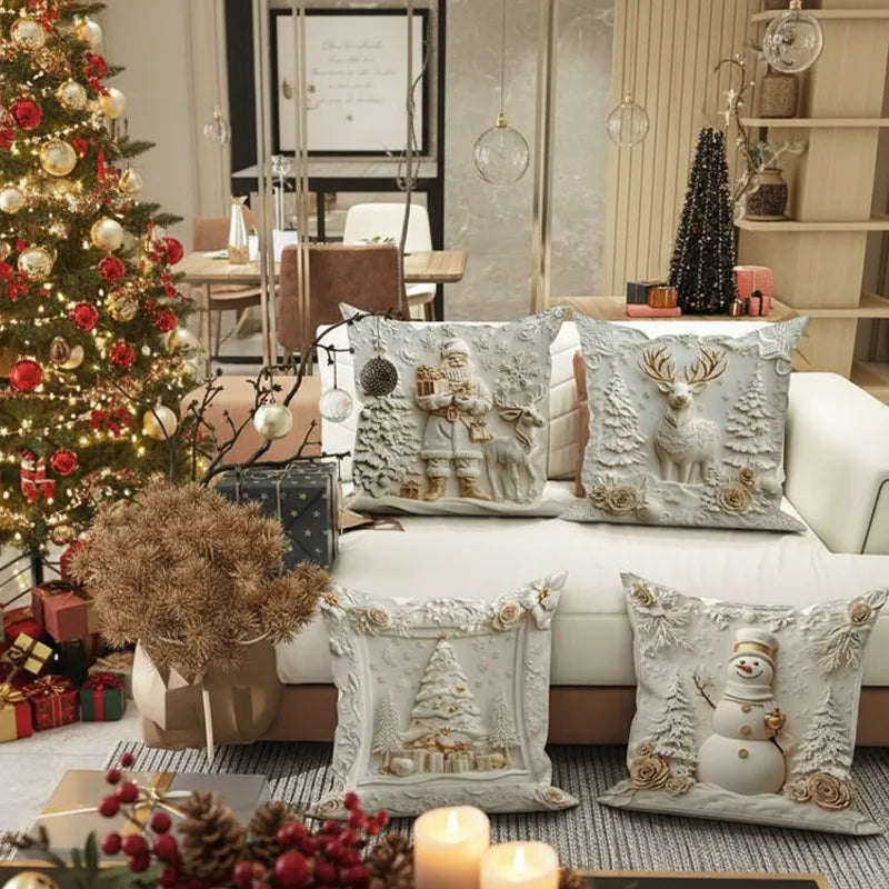 Elegant Christmas Pillow Covers with 3D-Look Holiday Artwork