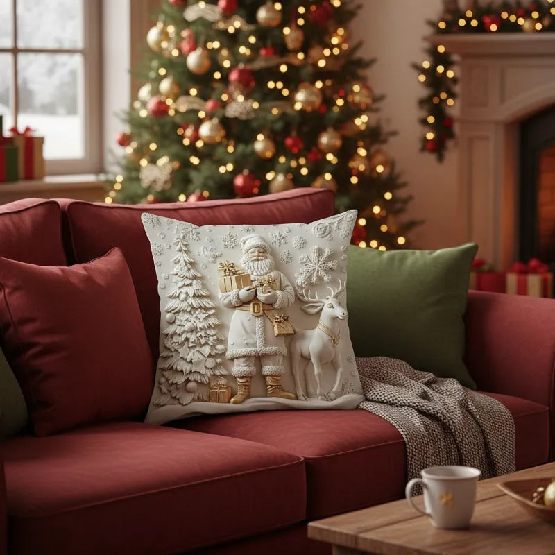 Elegant Christmas Pillow Covers with 3D-Look Holiday Artwork