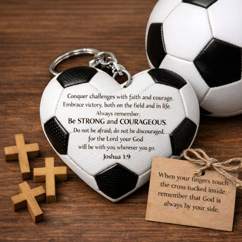 ⚽️✝️ "Faith in the Game" Heart Soccer Keychain – Hidden Wooden Cross Inside 💕