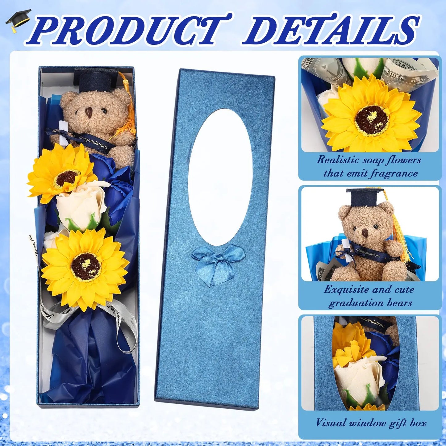 2026 Graduation Bear Soap Flower Bouquet Gift Box