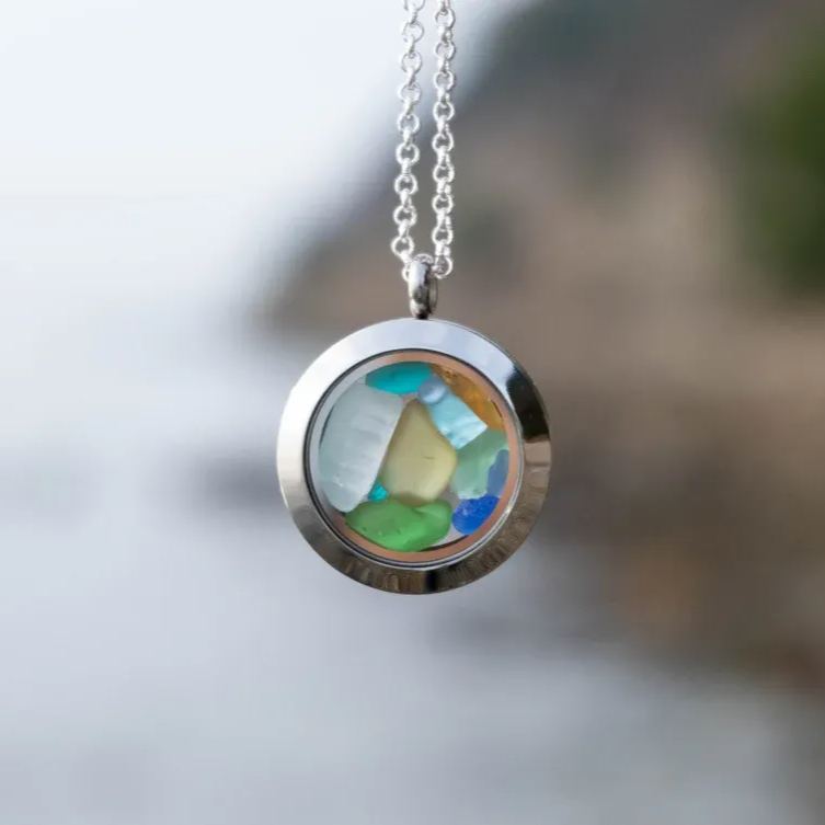 Sea Glass Locket  Necklace